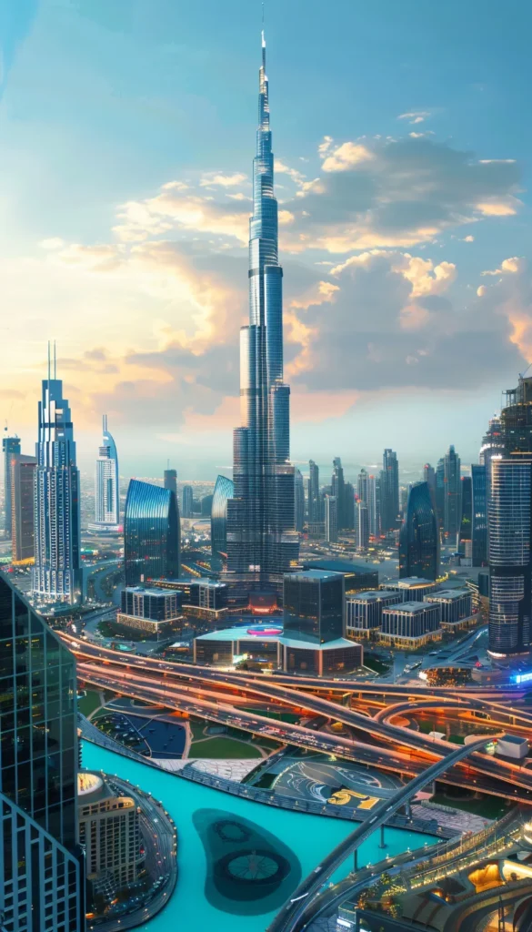 Dubai city skyline at dusk