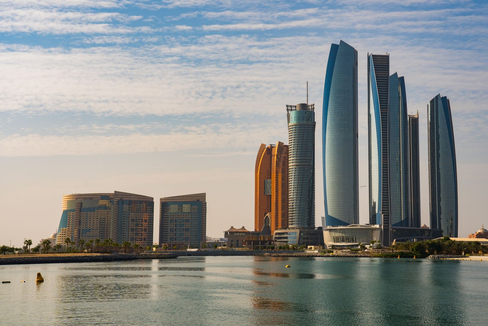 Abu Dhabi Corniche skyline with Etihad Towers
