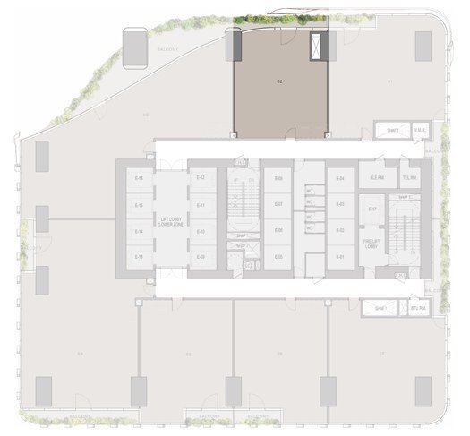 Core office plan type Prime B1, from 1,077 sq ft, Christian A. Rockefeller Business Tower