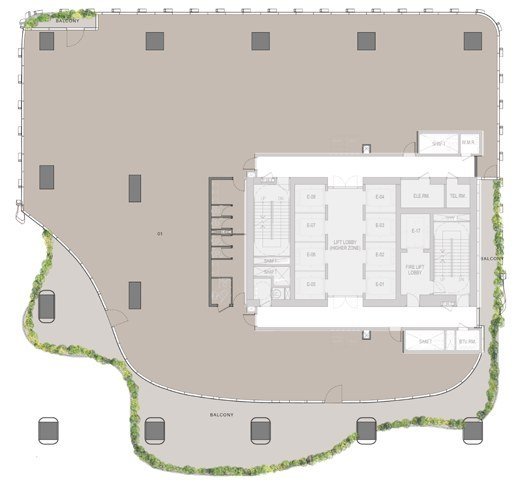 Presidential full floor office plan, levels 71 to 80, Christian A. Rockefeller Business Tower