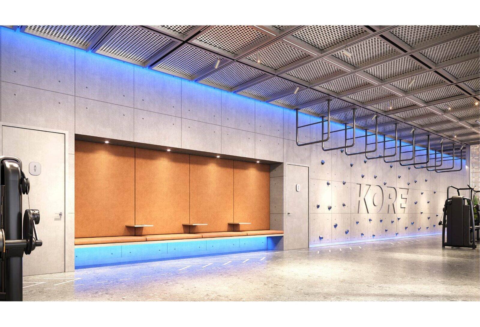 Raw Theory training floor at KORE by Imtiaz with climbing wall and suspended rig
