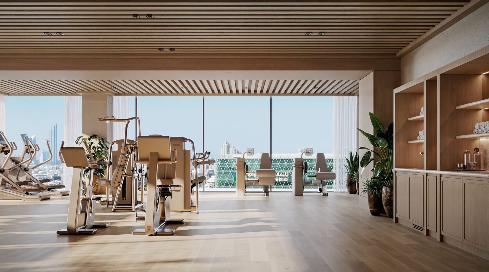 Fitness studio with city views