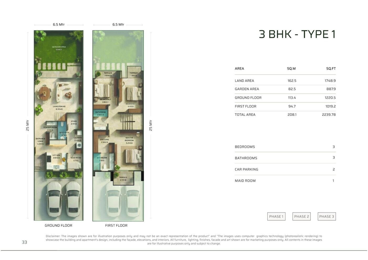 Floor plan of the 3 bedroom townhouse Type 1 at Sukoon by Sanzen Sharjah