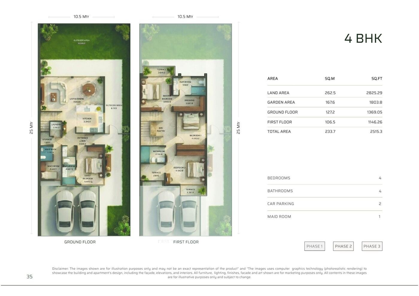 Floor plan of the 4 bedroom townhouse at Sukoon by Sanzen Sharjah