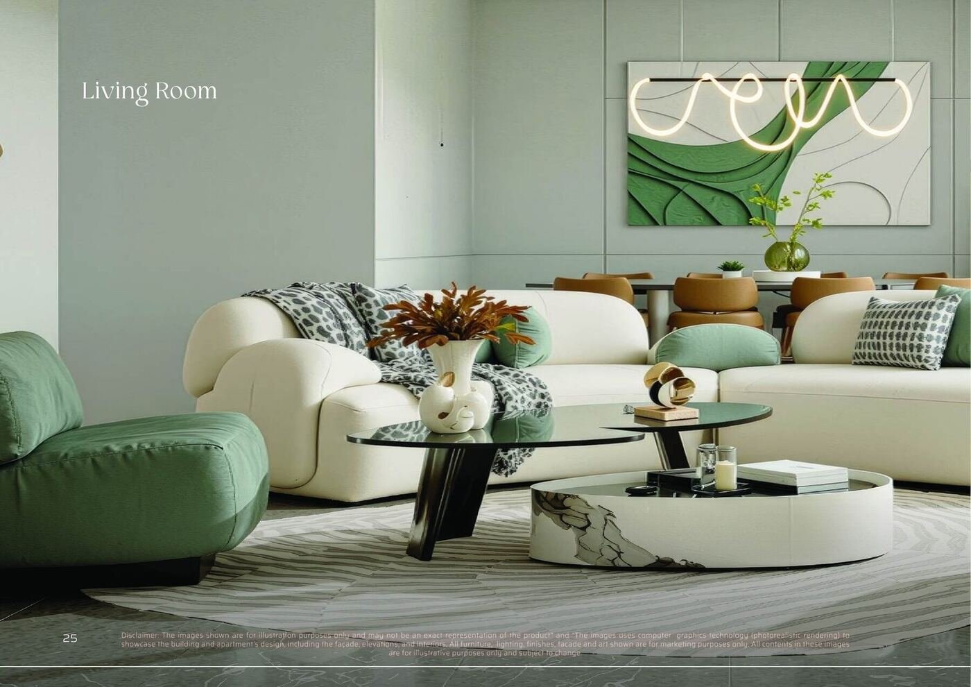 Living room interior of a Sukoon by Sanzen townhouse in Sharjah