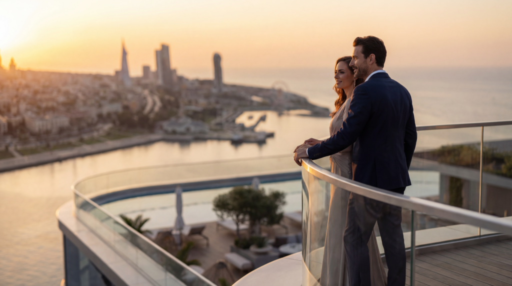 Apartment balcony with sea view at The First Tower Batumi