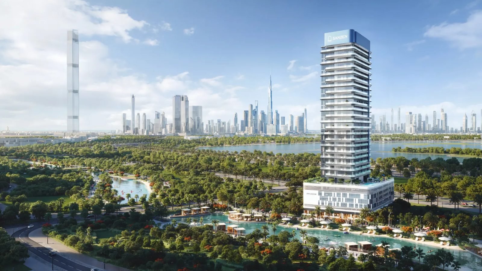 Modern zen apartment interior with natural light and organic textures at Zen Lagoons Dubai