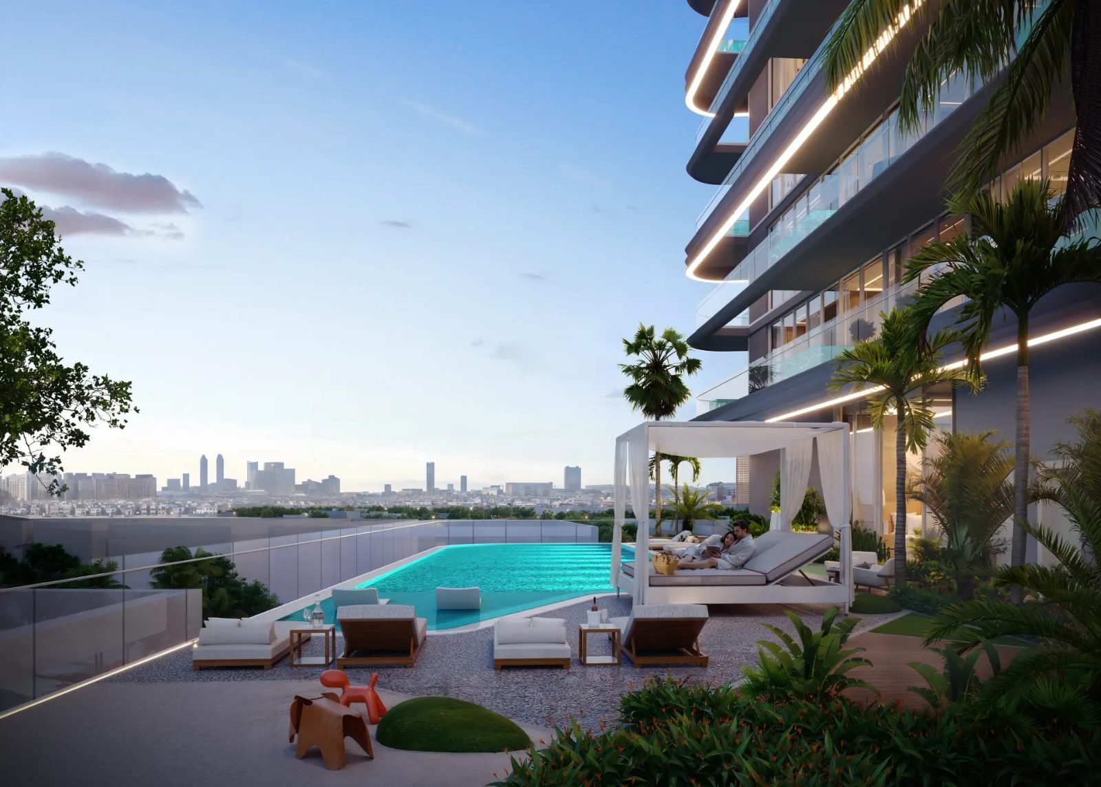 Serene outdoor zen garden with calming water features at Zen Lagoons by Sanzen Dubai
